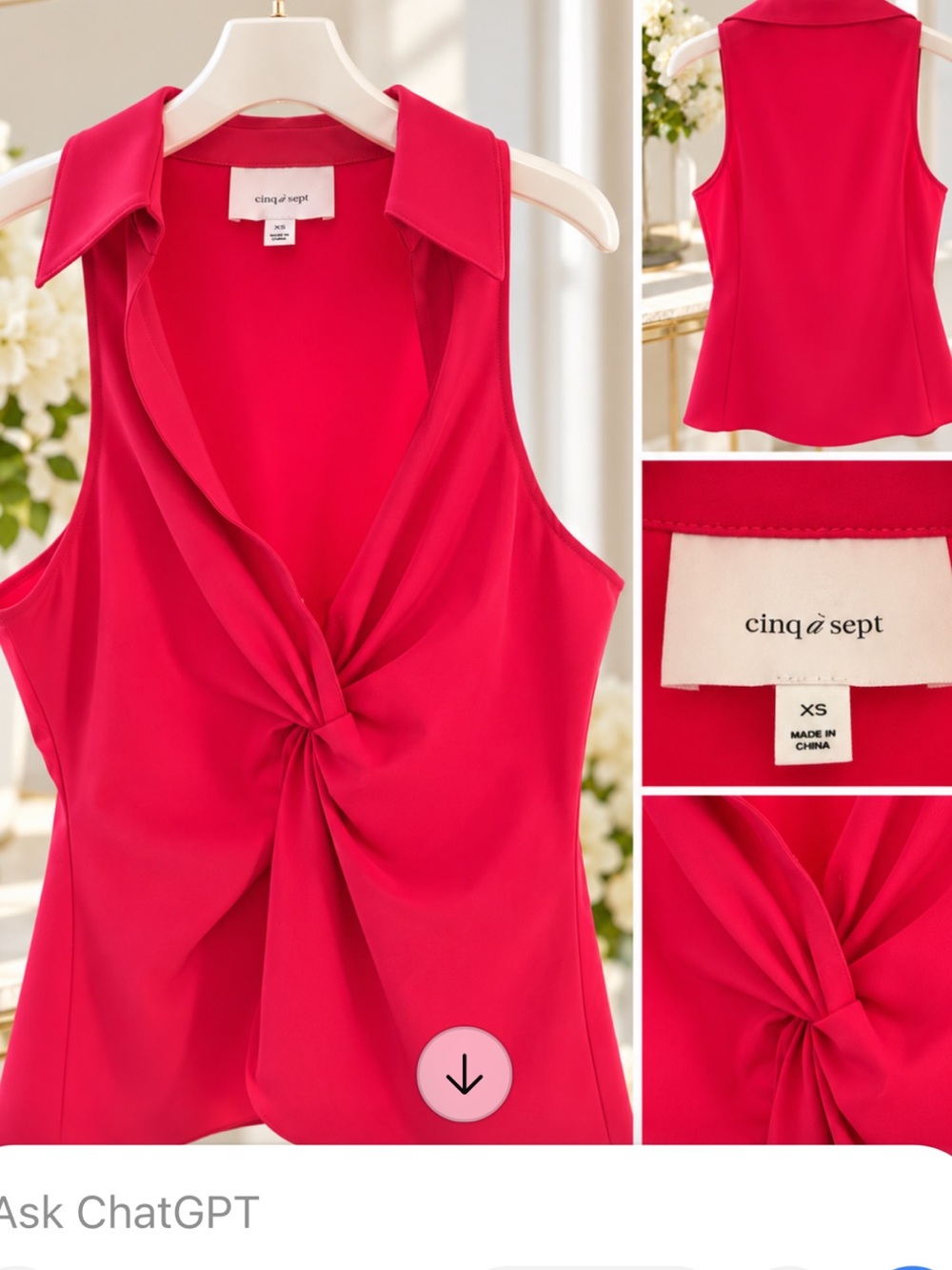 cinq a sept Hot Pink Twist-Front Sleeveless Collared Top